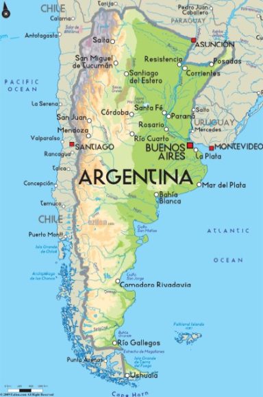 Carte de l'Argentine montrant les provinces et principales villes.